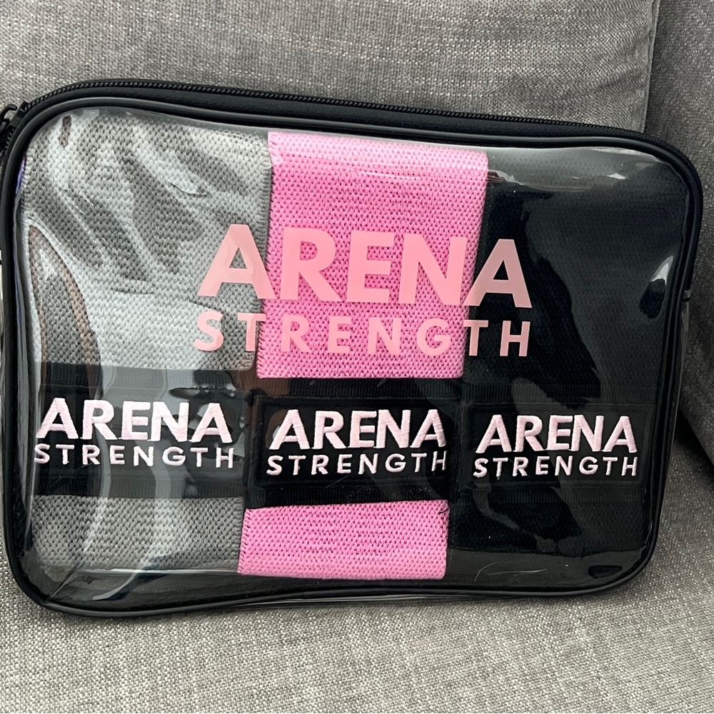 NEW ARENA STRENGTH 3-Booty Bands Gray Pink & Black Workout Guide in Carry Case